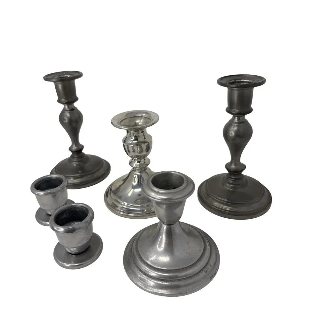 Set 6 Mismatched Vintage Pewter‎ Candlesticks Silver Vintage Candle Holders